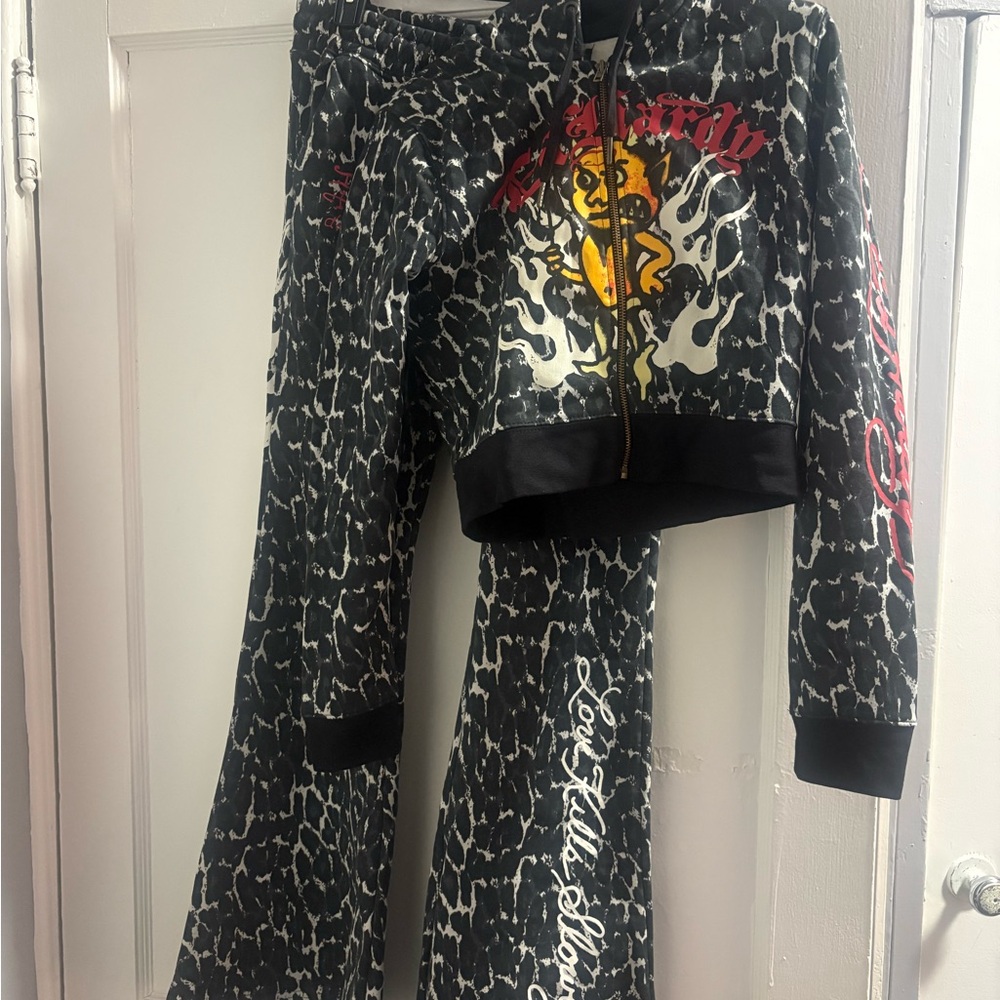 Ed Hardy Black & White Leopard Tracksuit set